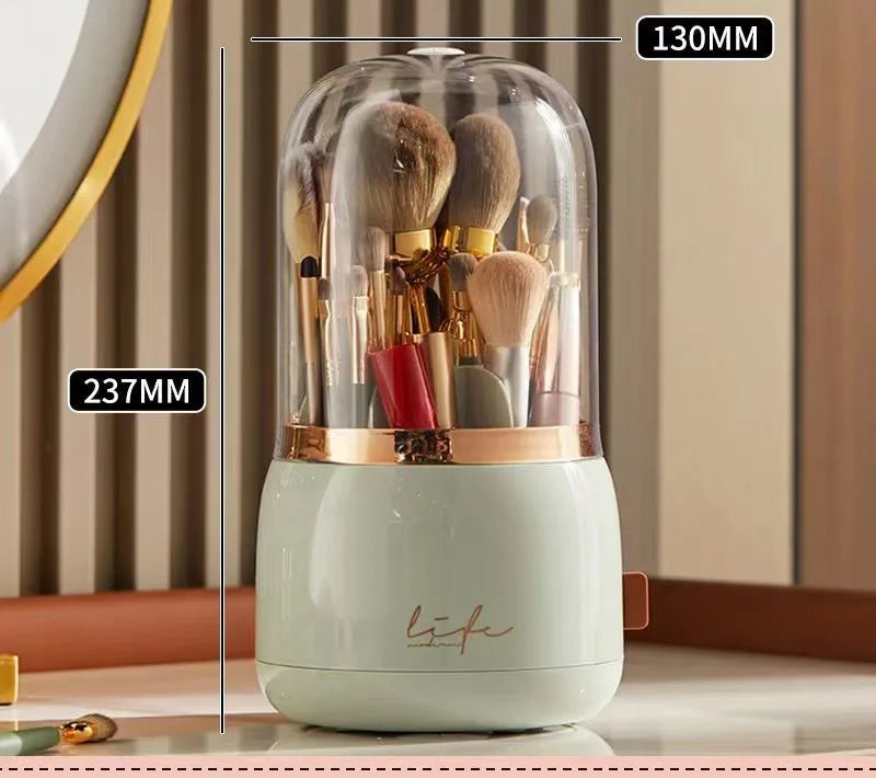 360° Rotating Makeup Brush Holder with Lid Luxury Cosmetic Organizer Lipstick Eyebrow Pencil Holder Eye Shadow Storage Box