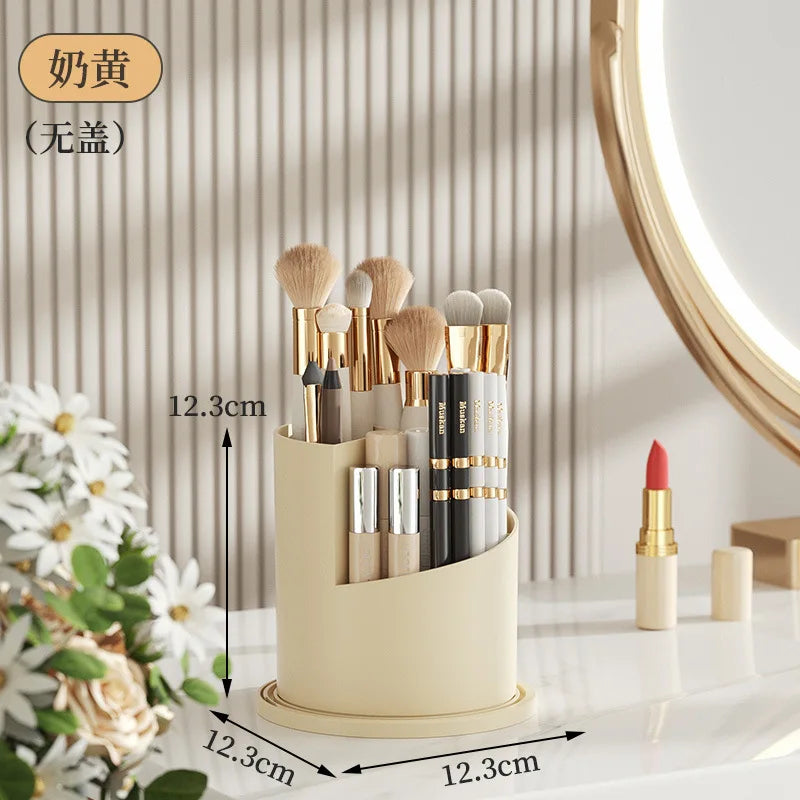 360° Rotating Makeup Brush Holder with Lid Luxury Cosmetic Organizer Lipstick Eyebrow Pencil Holder Eye Shadow Storage Box