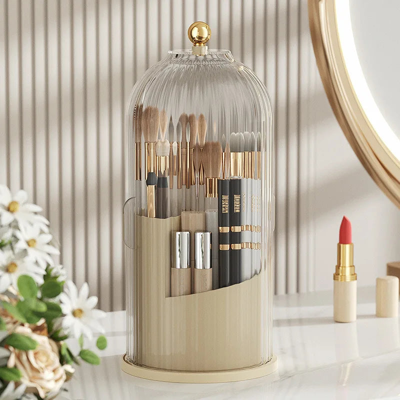 360° Rotating Makeup Brush Holder with Lid Luxury Cosmetic Organizer Lipstick Eyebrow Pencil Holder Eye Shadow Storage Box