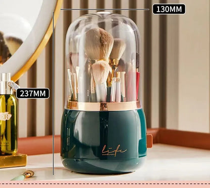 360° Rotating Makeup Brush Holder with Lid Luxury Cosmetic Organizer Lipstick Eyebrow Pencil Holder Eye Shadow Storage Box
