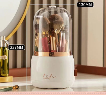 360° Rotating Makeup Brush Holder with Lid Luxury Cosmetic Organizer Lipstick Eyebrow Pencil Holder Eye Shadow Storage Box
